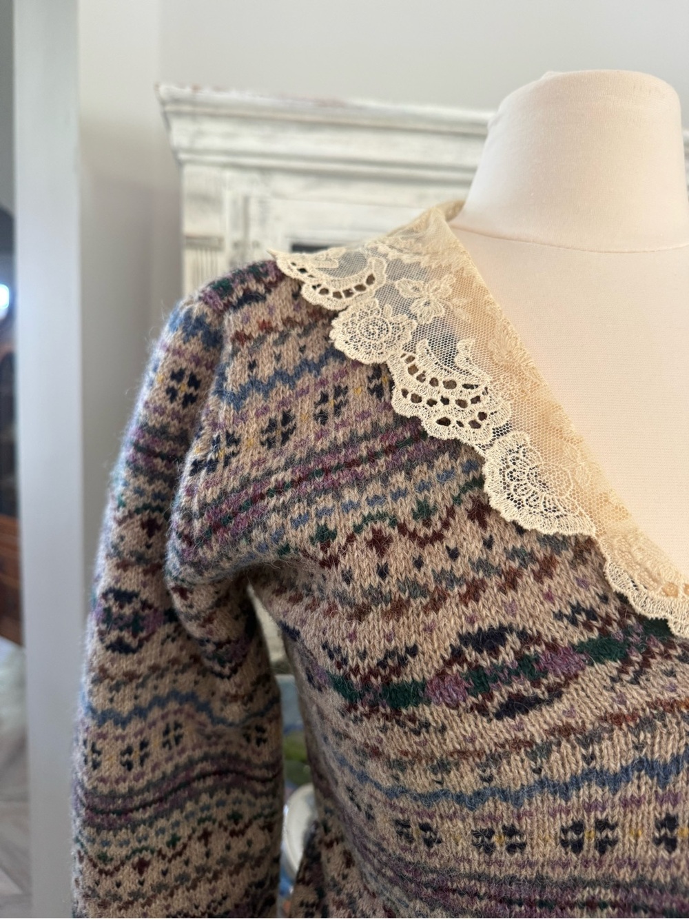Vintage Ralph Lauren Lace Collar Fair Isle Sweater - Picture 8 of 12